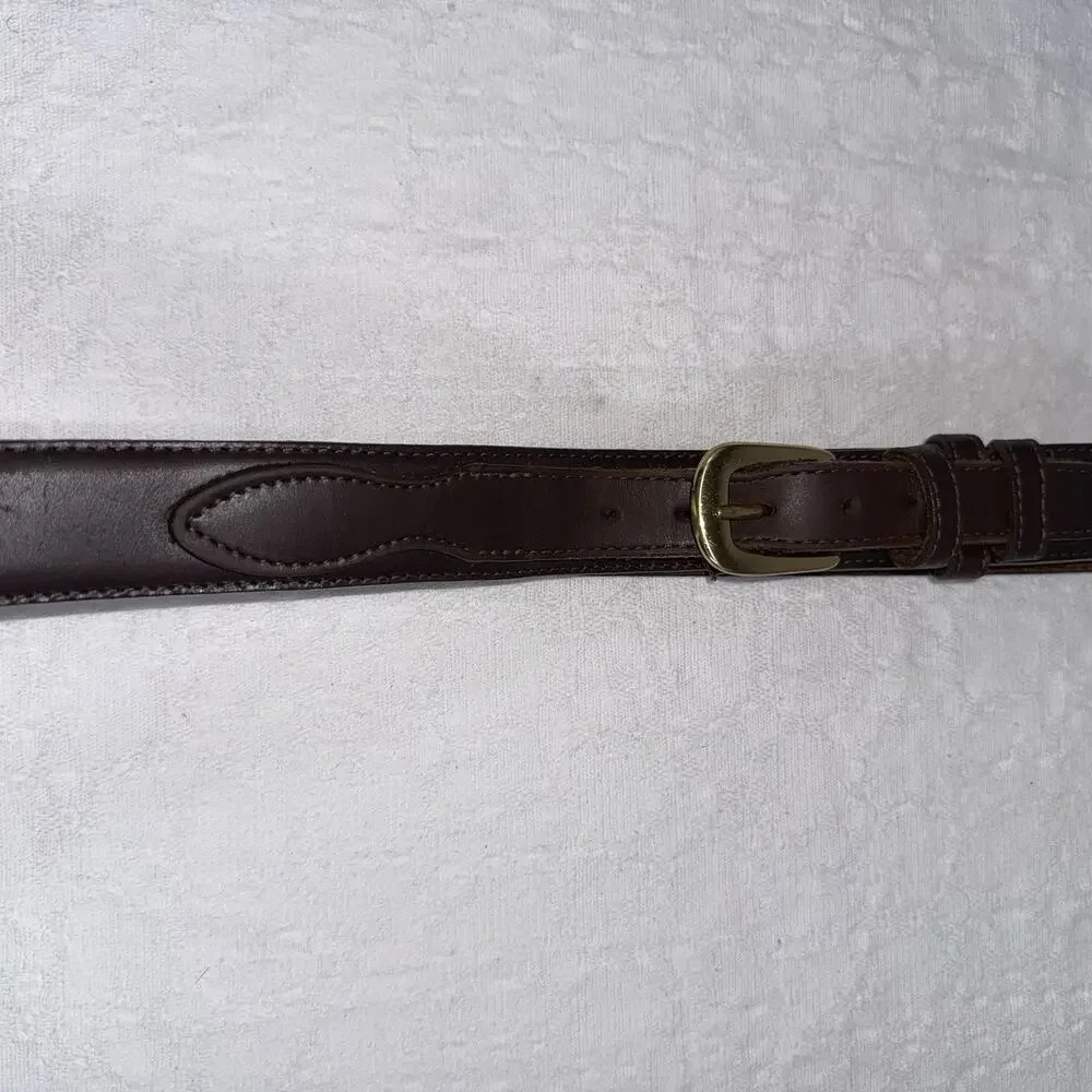 Leather Dark Brown Made In The USA Belt Brass Buckle Quiet Luxury Preppy Sz 44
